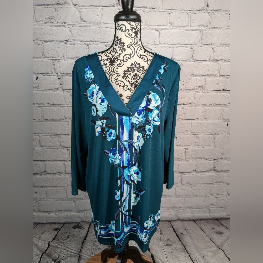 JM Collection womens long sleeve stretch knit floral print size 2xl top NWT B18a